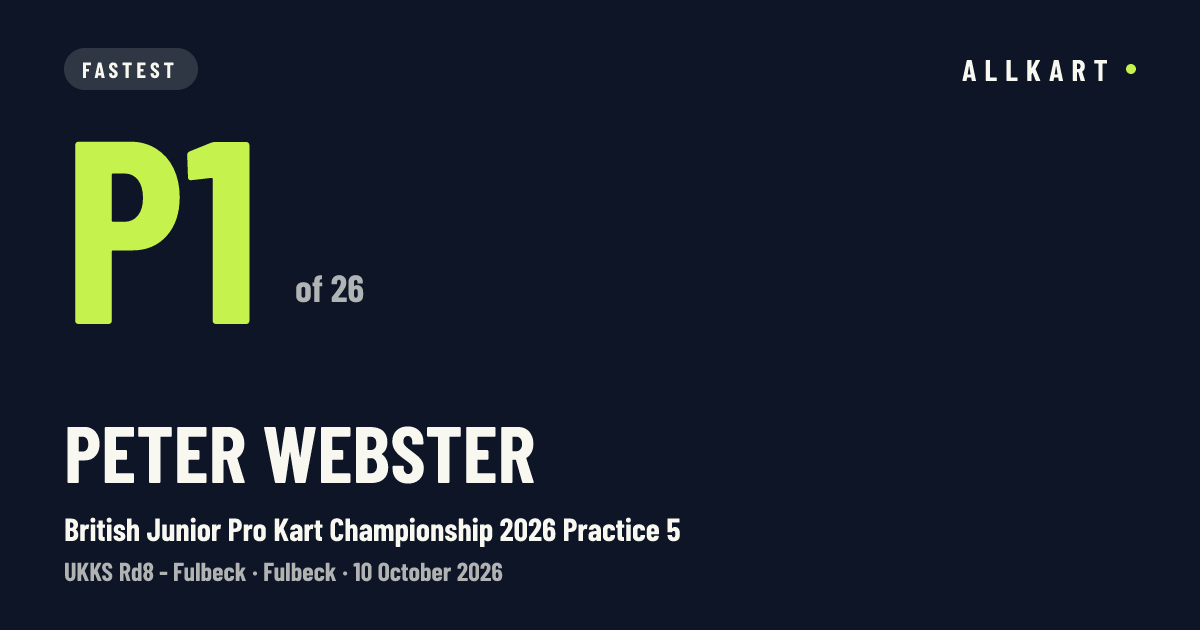 Peter Webster: P1 of 26 in British Junior Pro Kart Championship 2026 Practice 5 at Fulbeck