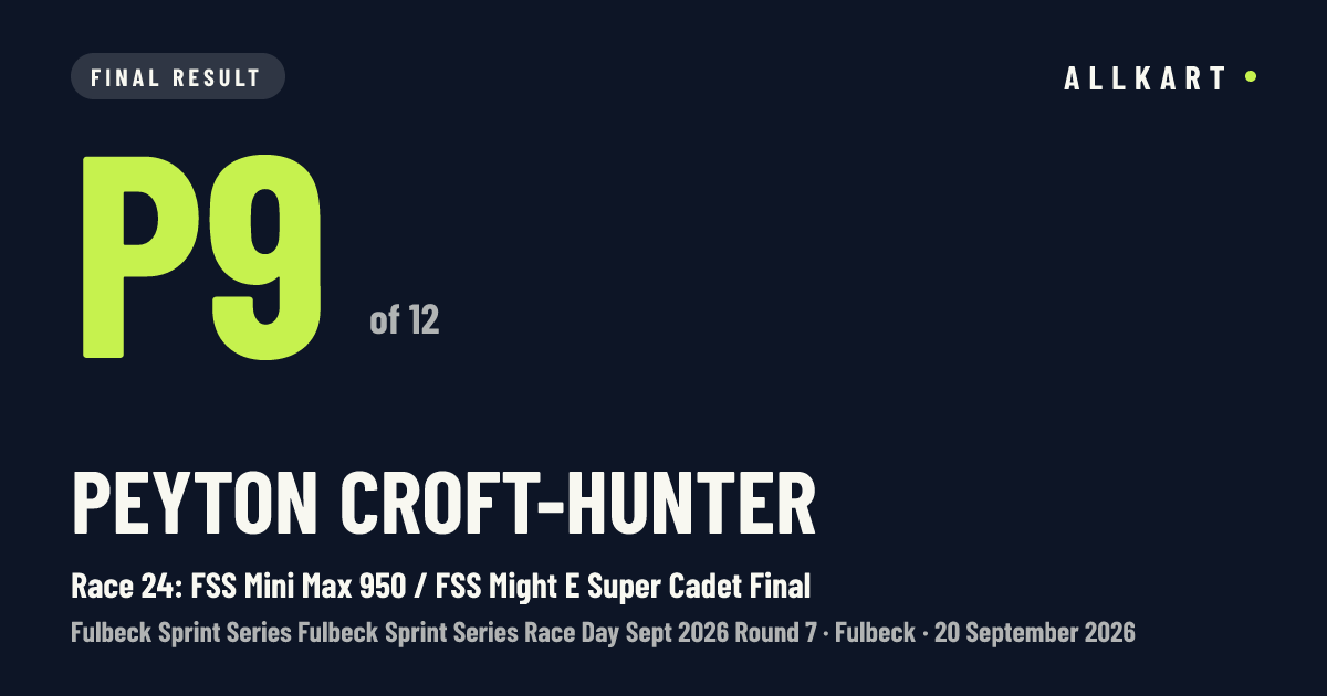 Peyton Croft-Hunter: P9 of 12 in Race 24: FSS Mini Max 950 / FSS Might E Super Cadet Final at Fulbeck