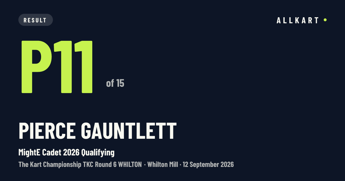 Pierce Gauntlett: P11 of 15 in MightE Cadet 2026 Qualifying at Whilton Mill
