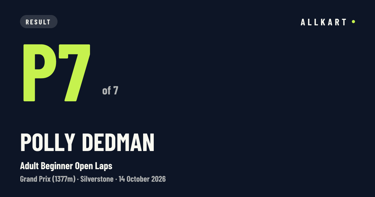 Polly Dedman: P7 of 7 in Adult Beginner Open Laps at Silverstone