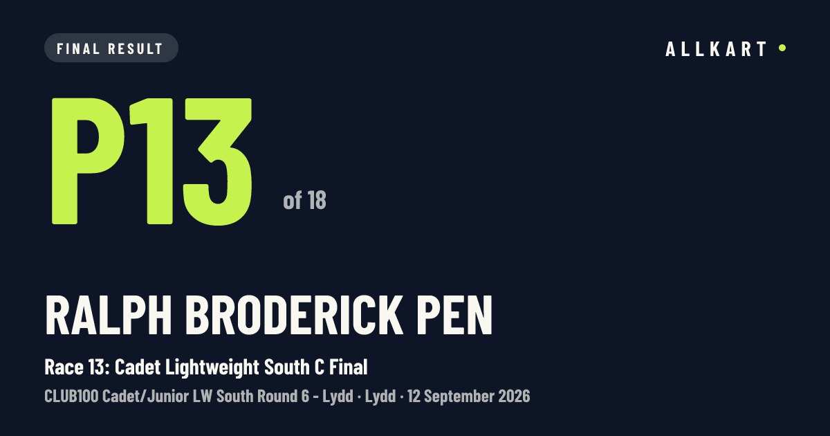 Ralph Broderick pen: P13 of 18 in Race 13: Cadet Lightweight South C Final at Lydd