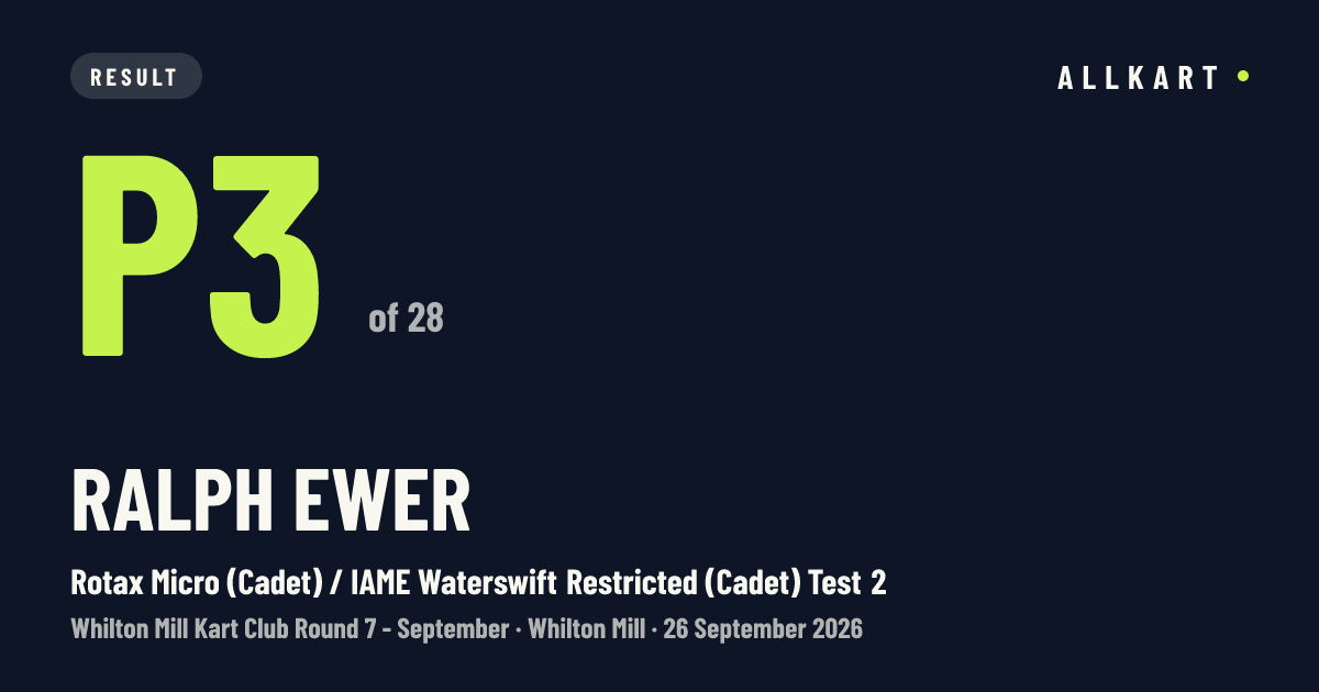 Ralph Ewer: P3 of 28 in Rotax Micro (Cadet) / IAME Waterswift Restricted (Cadet) Test 2 at Whilton Mill