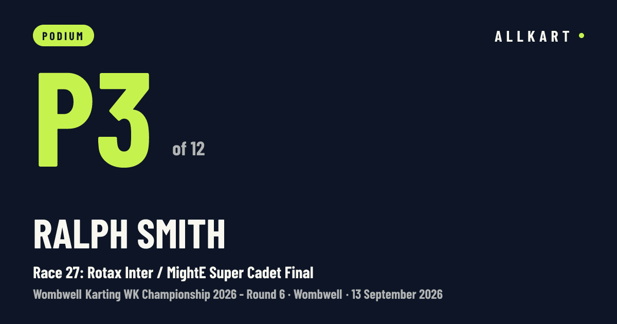 Ralph Smith: P3 of 12 in Race 27: Rotax Inter / MightE Super Cadet Final at Wombwell