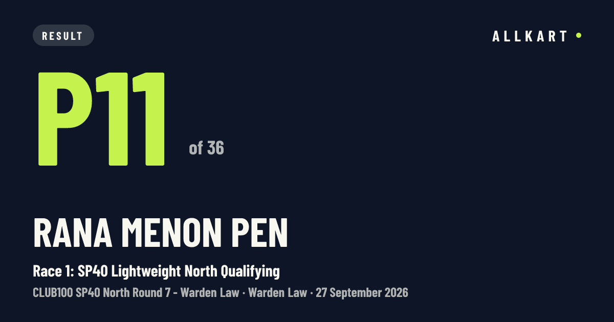 Rana Menon pen: P11 of 36 in Race 1: SP40 Lightweight North Qualifying at Warden Law