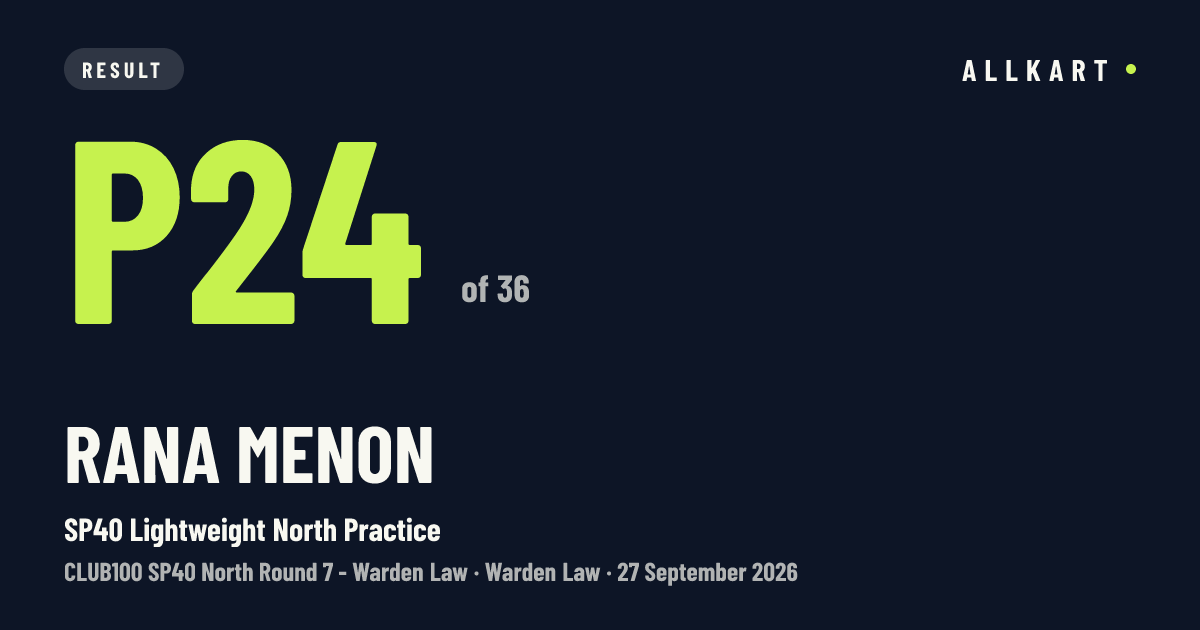 Rana Menon: P24 of 36 in SP40 Lightweight North Practice at Warden Law