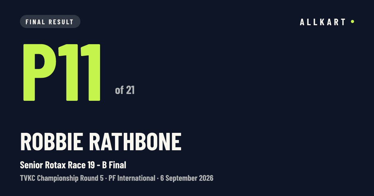 Robbie Rathbone: P11 of 21 in Senior Rotax Race 19 - B Final at PF International