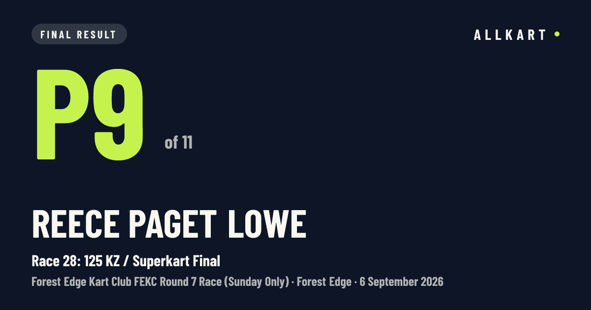 Reece Paget lowe: P9 of 11 in Race 28: 125 KZ / Superkart Final at Forest Edge
