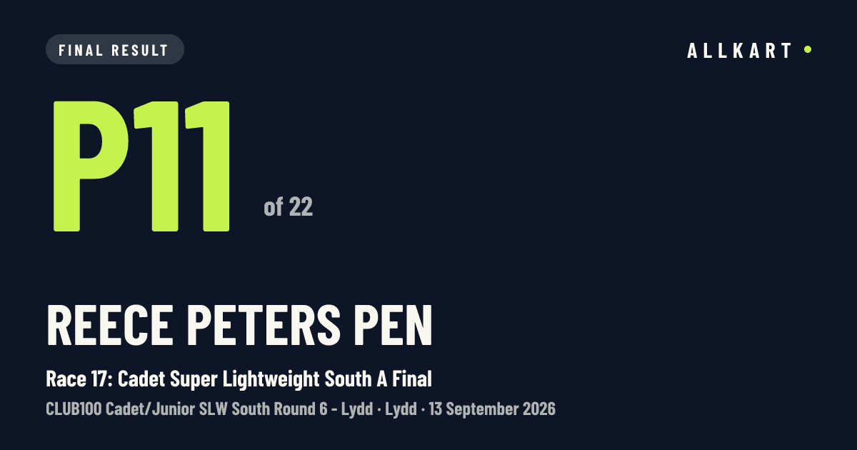 Reece Peters pen: P11 of 22 in Race 17: Cadet Super Lightweight South A Final at Lydd