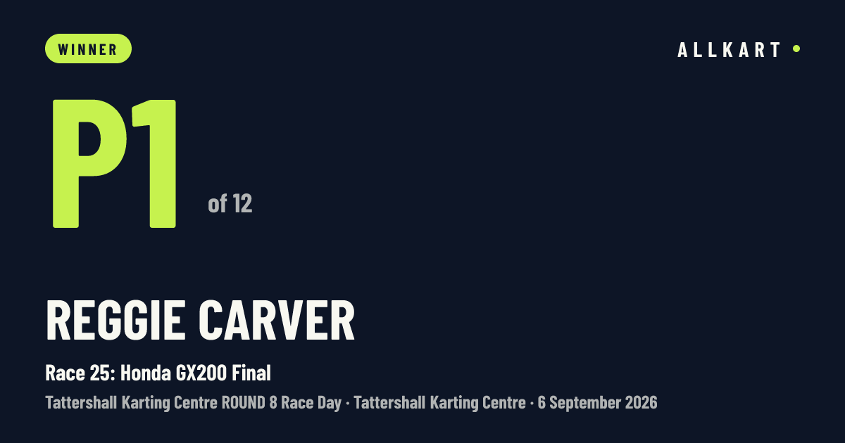 Reggie Carver: P1 of 12 in Race 25: Honda GX200 Final at Tattershall Karting Centre