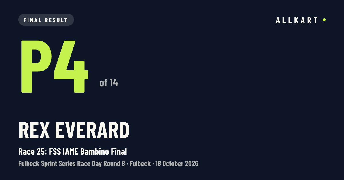 Rex Everard: P4 of 14 in Race 25: FSS IAME Bambino Final at Fulbeck