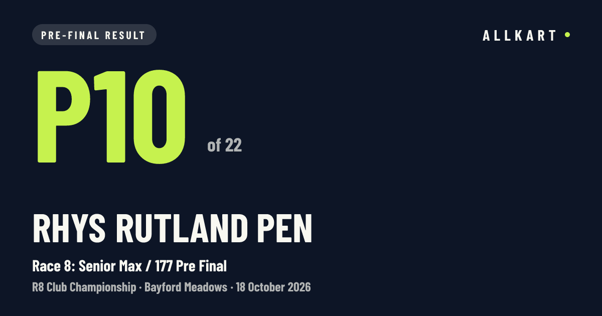 Rhys Rutland pen: P10 of 22 in Race 8: Senior Max / 177 Pre Final at Bayford Meadows