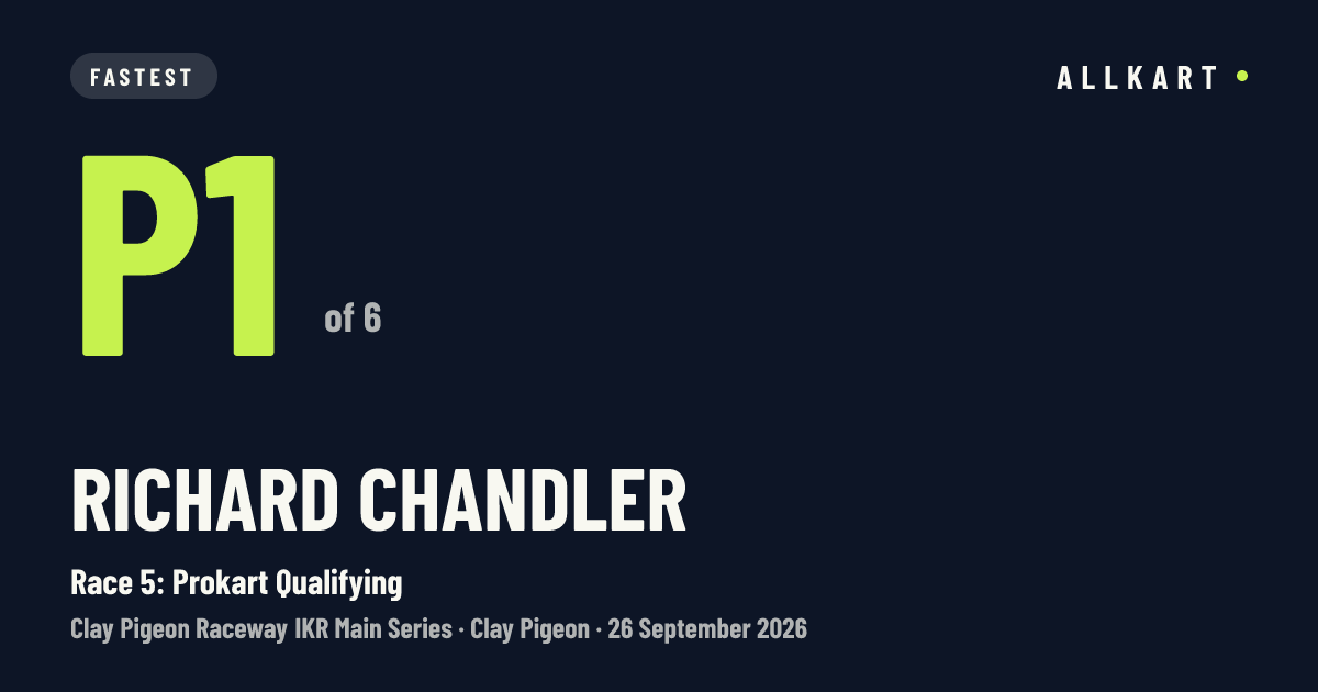 Richard Chandler: P1 of 6 in Race 5: Prokart Qualifying at Clay Pigeon