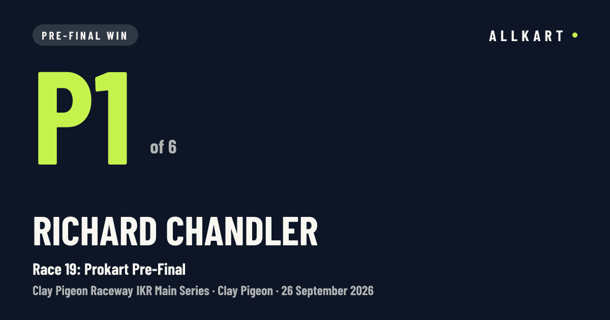 Richard Chandler: P1 of 6 in Race 19: Prokart Pre-Final at Clay Pigeon