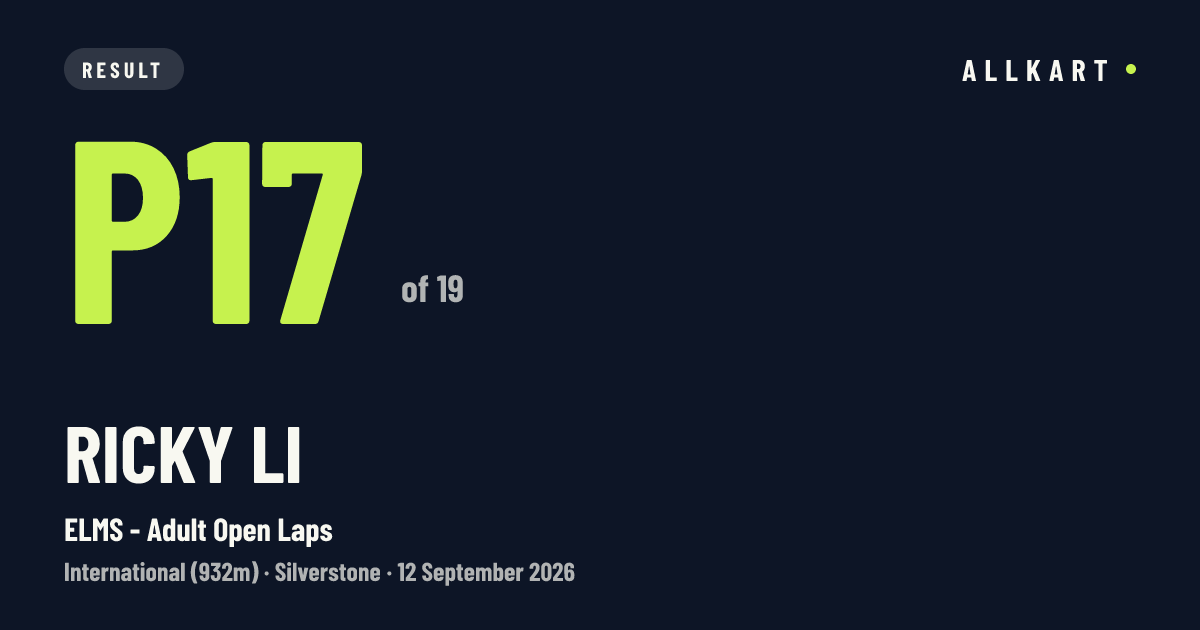Ricky Li: P17 of 19 in ELMS - Adult Open Laps at Silverstone