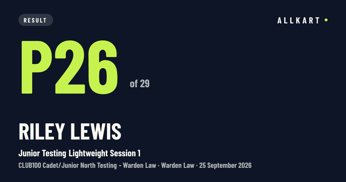 Riley Lewis: P26 of 29 in Junior Testing Lightweight Session 1 at Warden Law