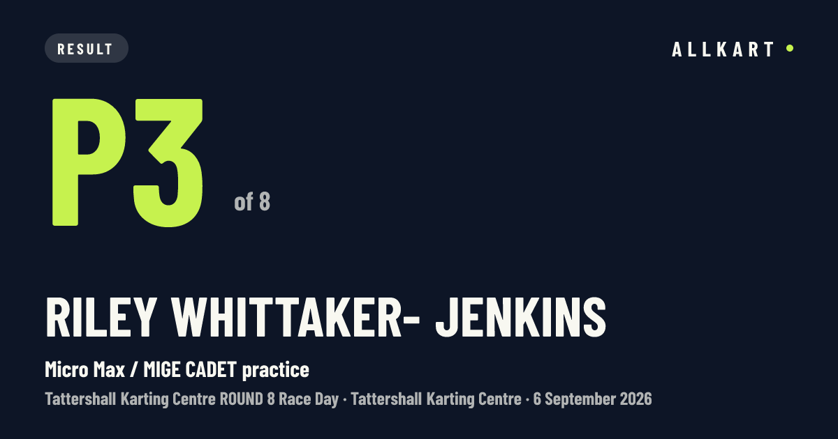 Riley Whittaker- jenkins: P3 of 8 in Micro Max / MIGE CADET practice at Tattershall Karting Centre