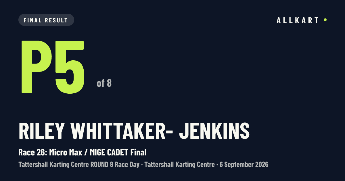 Riley Whittaker- jenkins: P5 of 8 in Race 26: Micro Max / MIGE CADET Final at Tattershall Karting Centre