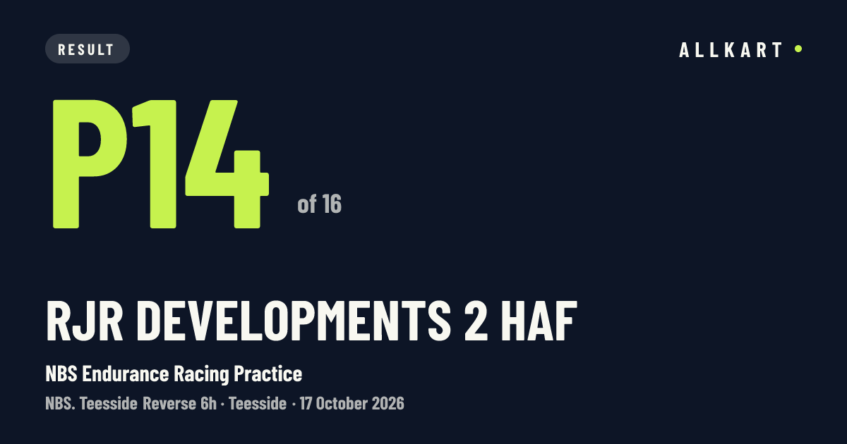 Rjr Developments 2 Haf: P14 of 16 in NBS Endurance Racing Practice at Teesside