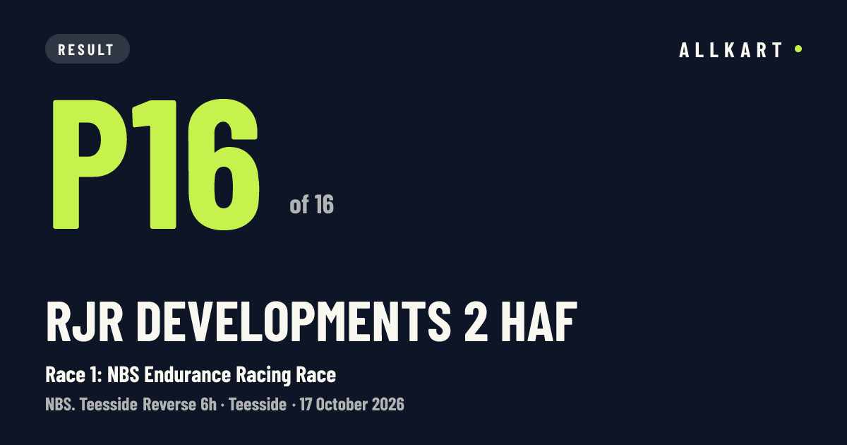 Rjr Developments 2 Haf: P16 of 16 in Race 1: NBS Endurance Racing Race at Teesside