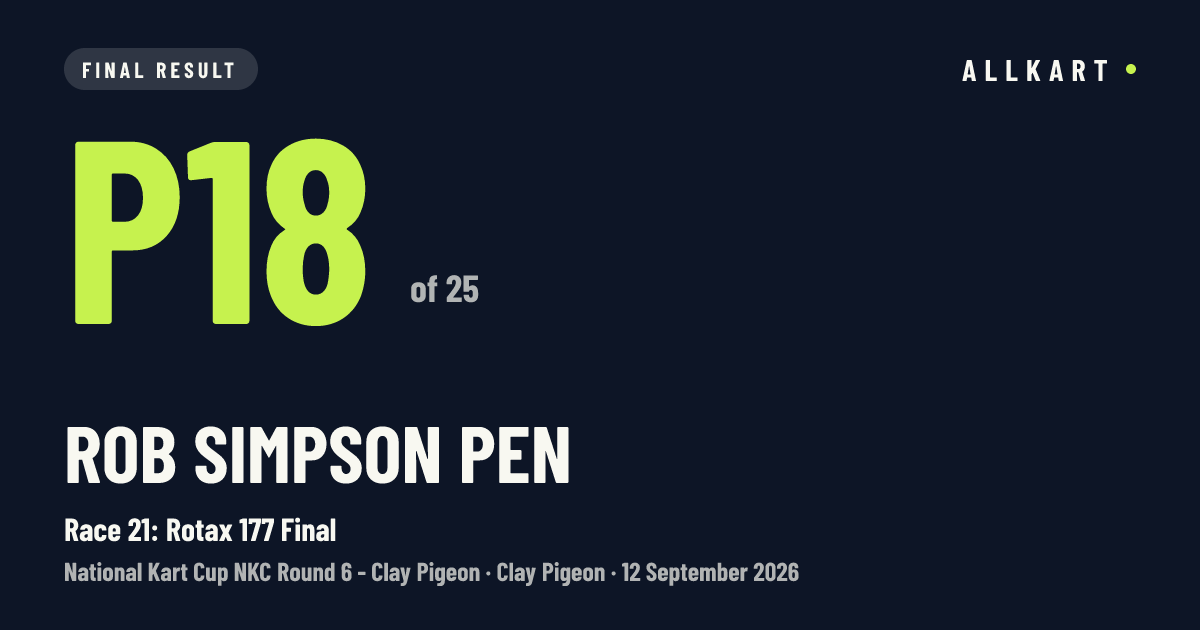 Rob Simpson pen: P18 of 25 in Race 21: Rotax 177 Final at Clay Pigeon