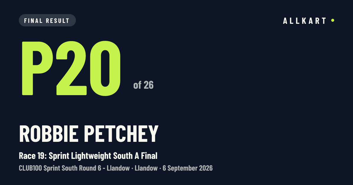 Robbie Petchey: P20 of 26 in Race 19: Sprint Lightweight South A Final at Llandow