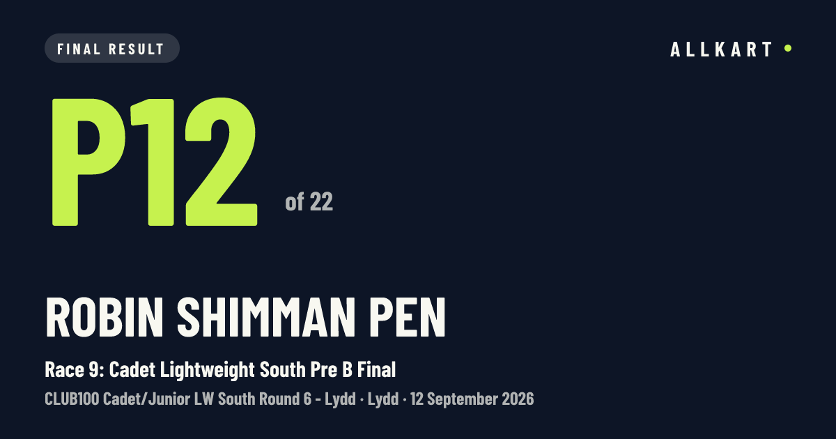 Robin Shimman pen: P12 of 22 in Race 9: Cadet Lightweight South Pre B Final at Lydd