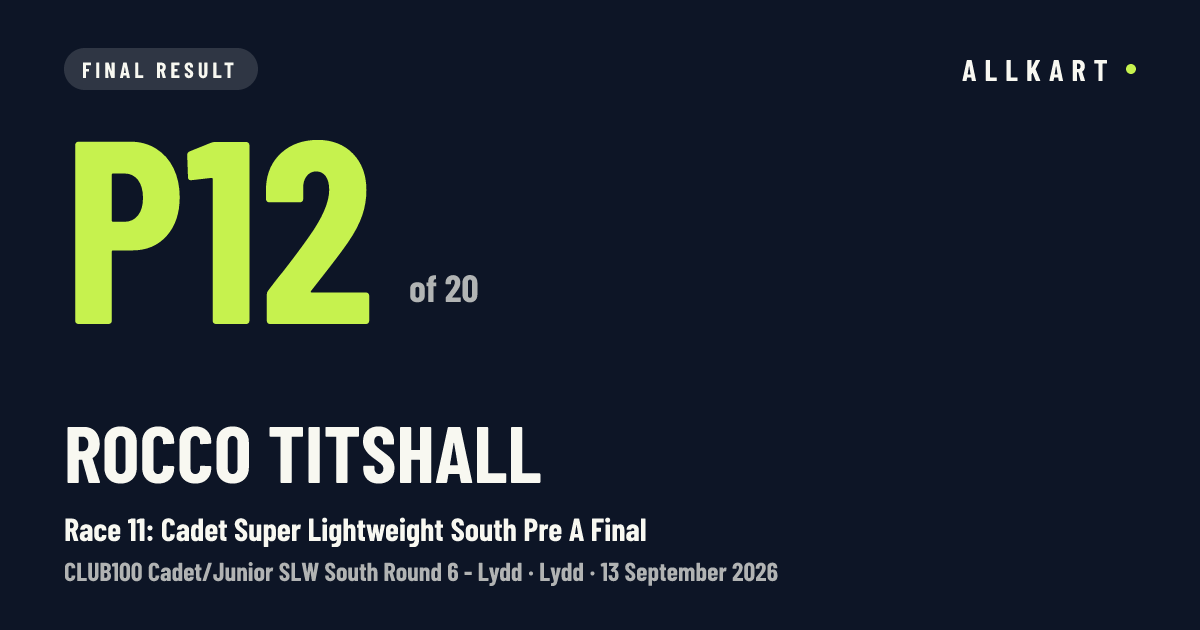 Rocco Titshall: P12 of 20 in Race 11: Cadet Super Lightweight South Pre A Final at Lydd