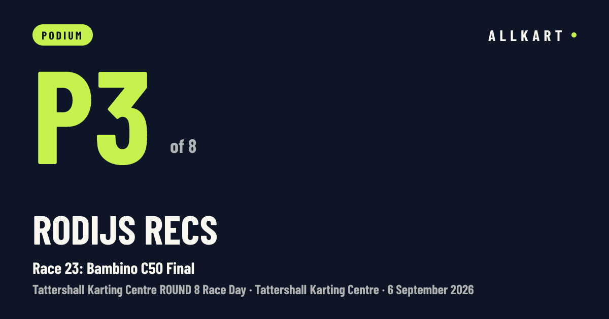 Rodijs Recs: P3 of 8 in Race 23: Bambino C50 Final at Tattershall Karting Centre