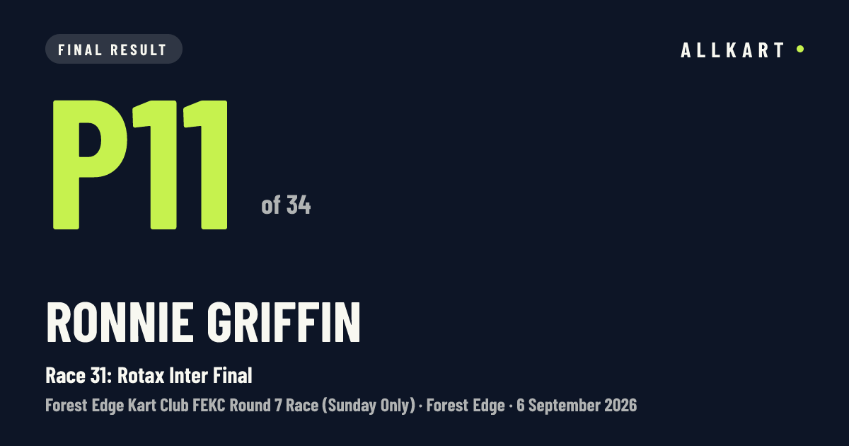 Ronnie Griffin: P11 of 34 in Race 31: Rotax Inter Final at Forest Edge