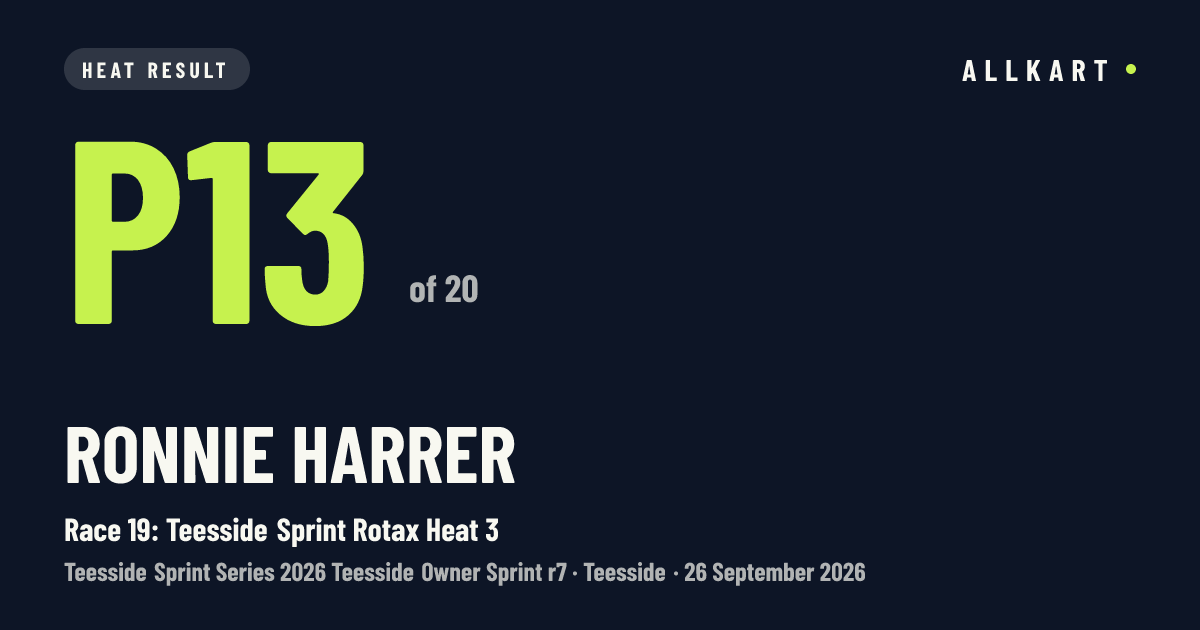 Ronnie Harrer: P13 of 20 in Race 19: Teesside Sprint Rotax Heat 3 at Teesside