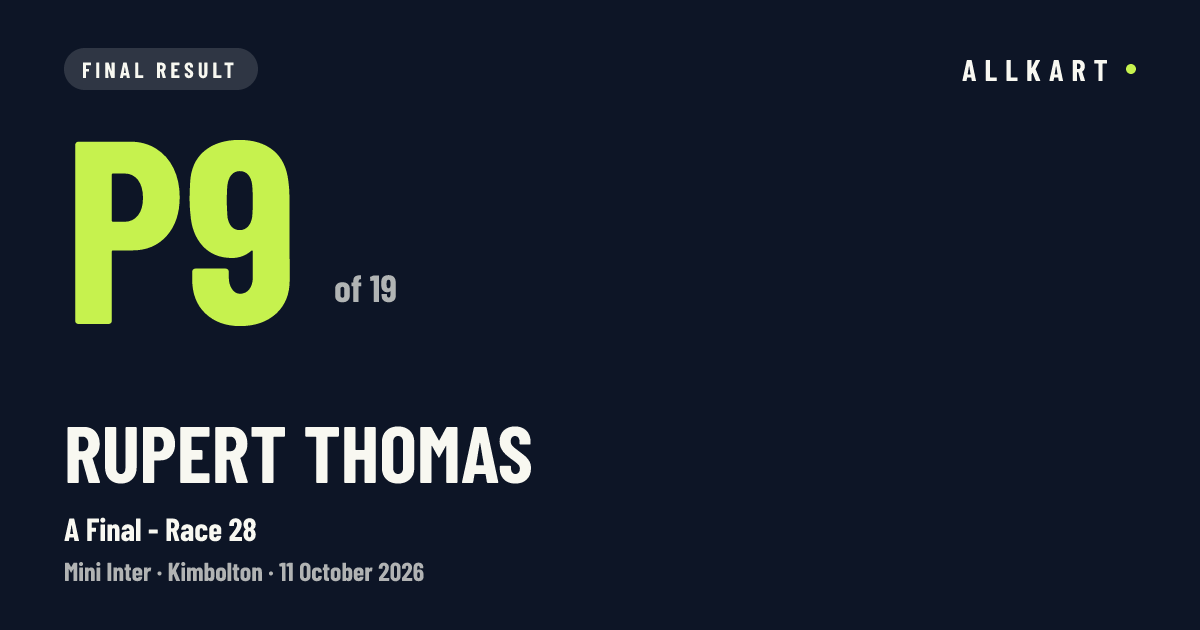 Rupert THOMAS: P9 of 19 in A Final - Race 28 at Kimbolton