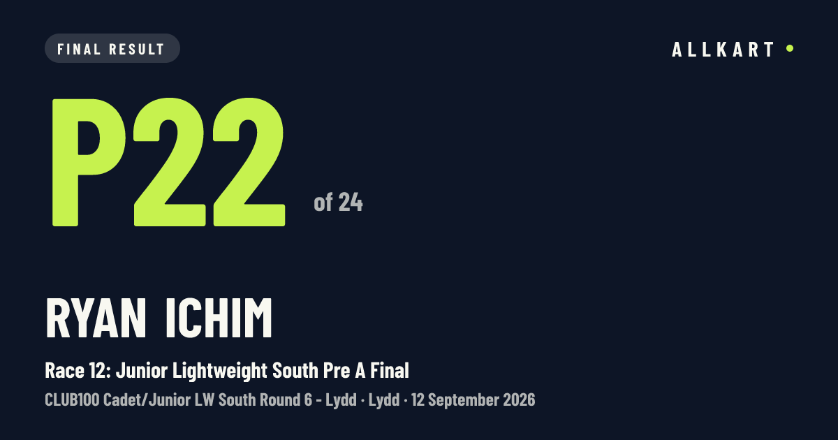 Ryan Ichim: P22 of 24 in Race 12: Junior Lightweight South Pre A Final at Lydd