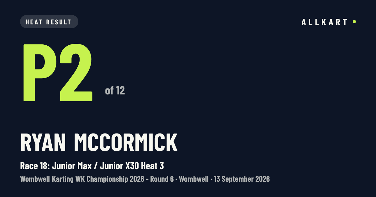 Ryan McCormick: P2 of 12 in Race 18: Junior Max / Junior X30 Heat 3 at Wombwell