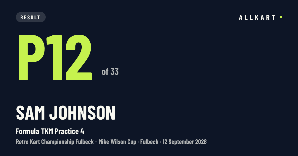 Sam Johnson: P12 of 33 in Formula TKM Practice 4 at Fulbeck