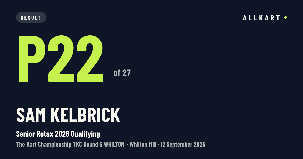 Sam Kelbrick: P22 of 27 in Senior Rotax 2026 Qualifying at Whilton Mill