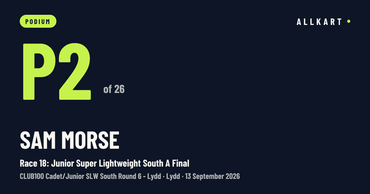 Sam Morse: P2 of 26 in Race 18: Junior Super Lightweight South A Final at Lydd