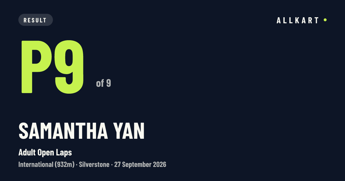 Samantha Yan: P9 of 9 in Adult Open Laps at Silverstone