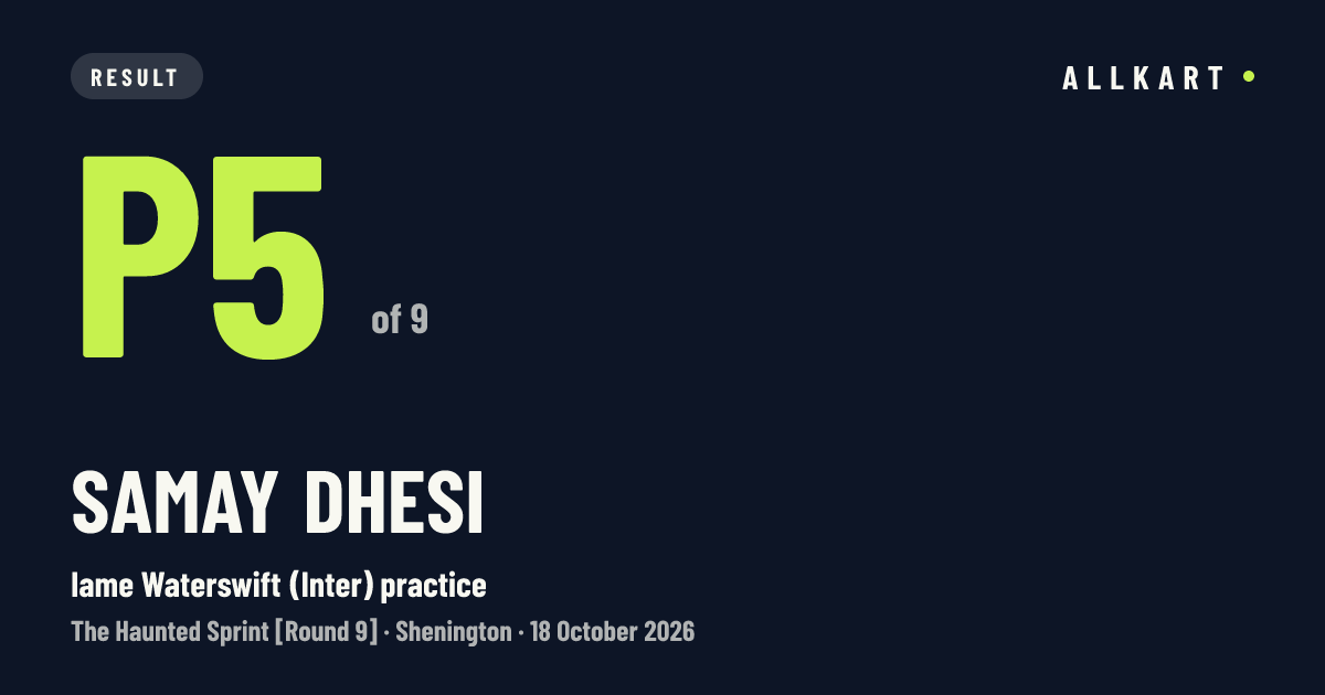 Samay DHESI: P5 of 9 in Iame Waterswift (Inter) practice at Shenington