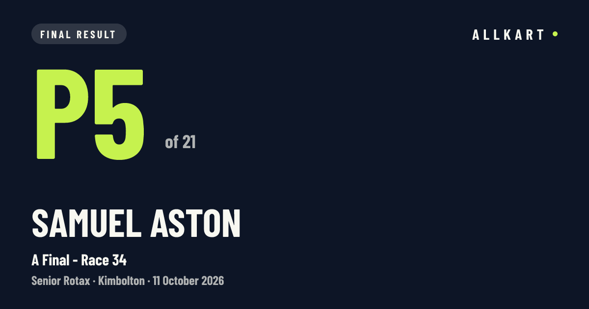 Samuel ASTON: P5 of 21 in A Final - Race 34 at Kimbolton