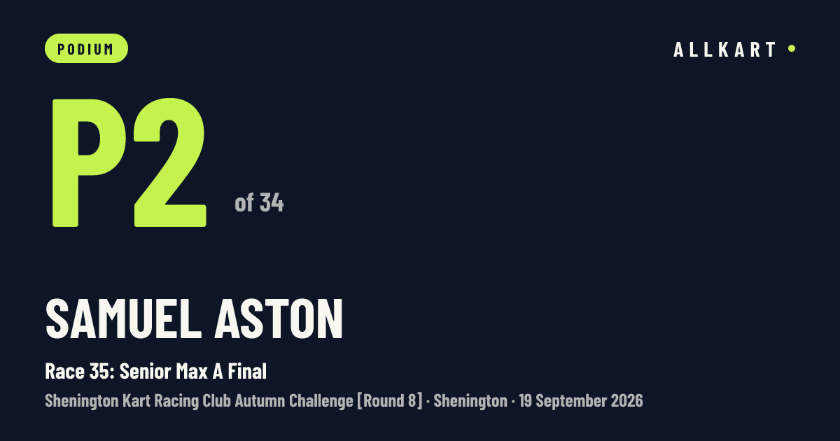 Samuel ASTON: P2 of 34 in Race 35: Senior Max A Final at Shenington