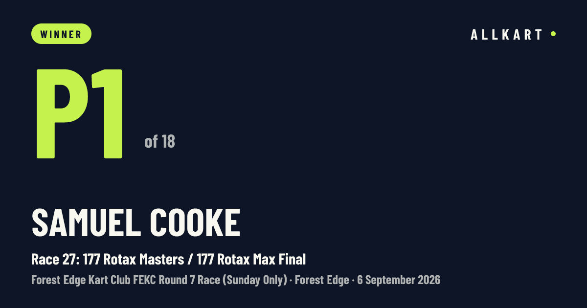 Samuel Cooke: P1 of 18 in Race 27: 177 Rotax Masters / 177 Rotax Max Final at Forest Edge