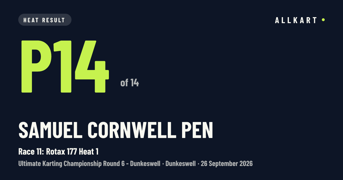 Samuel CORNWELL pen: P14 of 14 in Race 11: Rotax 177 Heat 1 at Dunkeswell