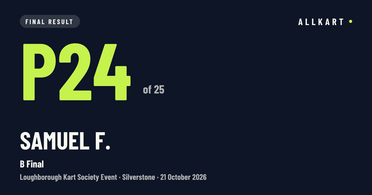Samuel F.: P24 of 25 in B Final at Silverstone