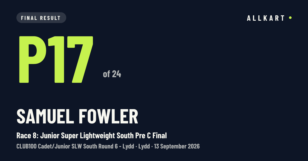 Samuel Fowler: P17 of 24 in Race 8: Junior Super Lightweight South Pre C Final at Lydd
