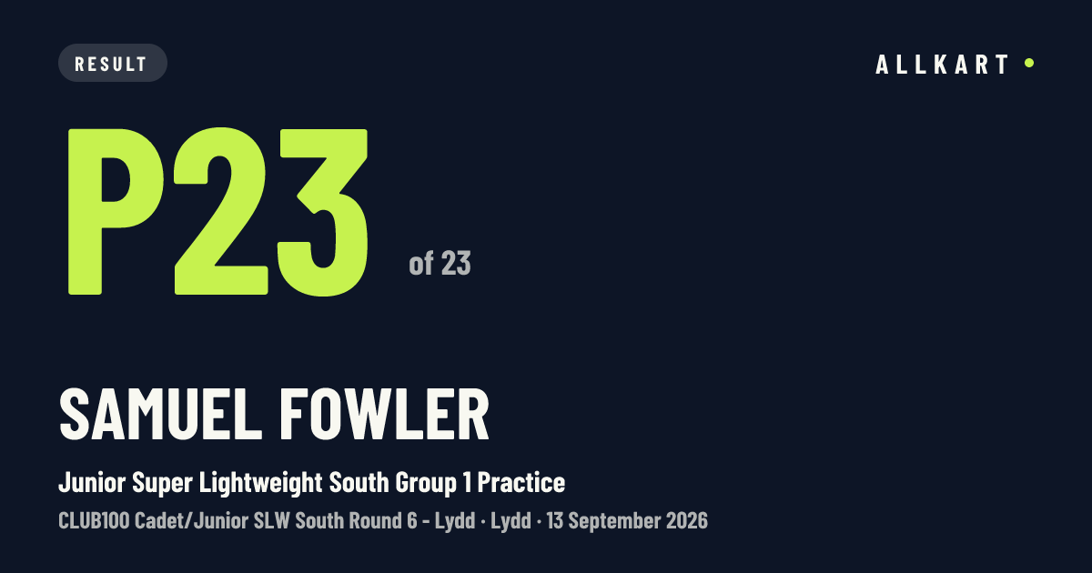 Samuel Fowler: P23 of 23 in Junior Super Lightweight South Group 1 Practice at Lydd