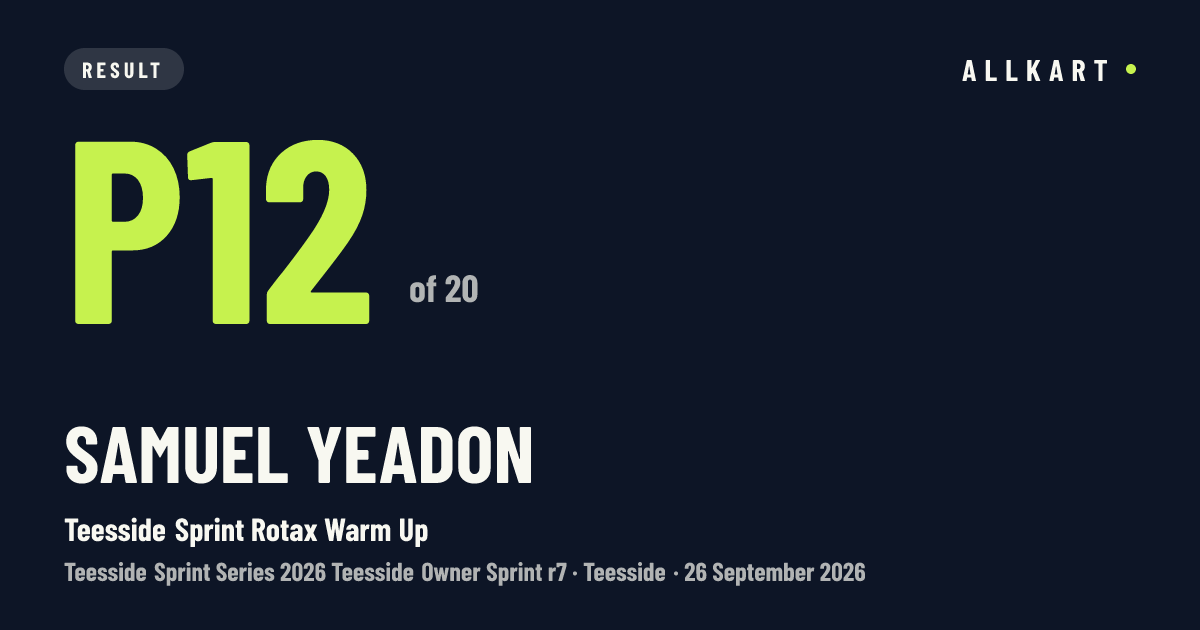 Samuel Yeadon: P12 of 20 in Teesside Sprint Rotax Warm Up at Teesside
