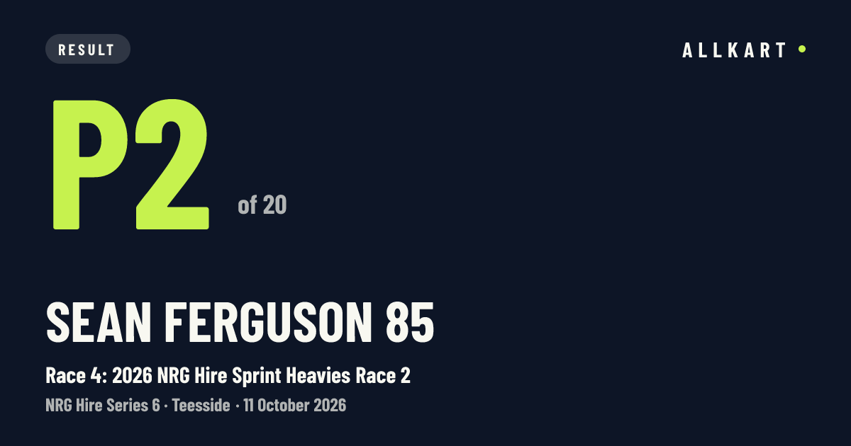 Sean Ferguson 85: P2 of 20 in Race 4: 2026 NRG Hire Sprint Heavies Race 2 at Teesside