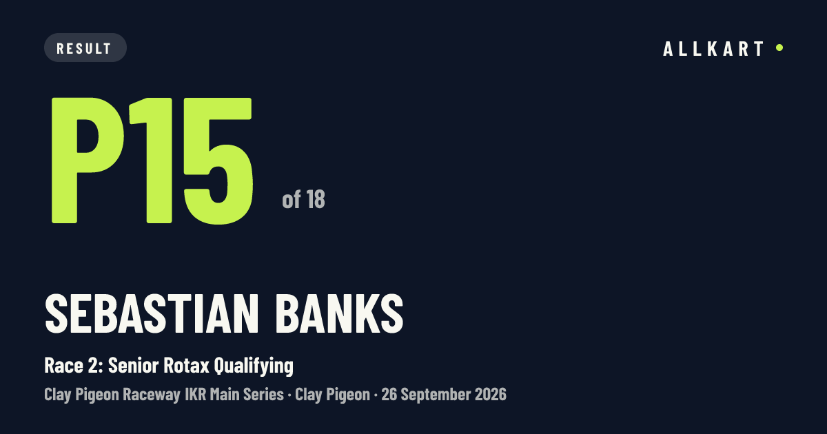 Sebastian Banks: P15 of 18 in Race 2: Senior Rotax Qualifying at Clay Pigeon