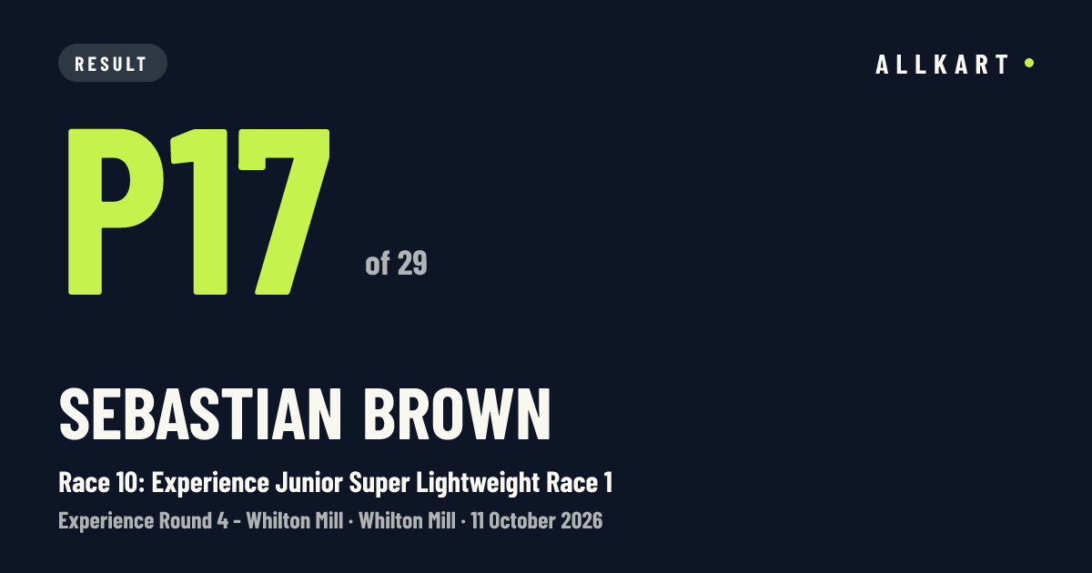 Sebastian Brown: P17 of 29 in Race 10: Experience Junior Super Lightweight Race 1 at Whilton Mill