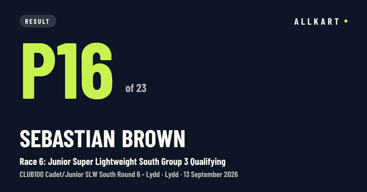 Sebastian Brown: P16 of 23 in Race 6: Junior Super Lightweight South Group 3 Qualifying at Lydd